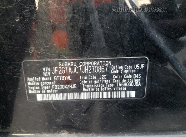 JF2GTAJC7JH270867 2018 SUBARU CROSSTREK Black Вид наклейки з VIN-кодом