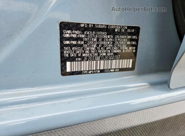 JF2GTAMC0J8344187 2018 SUBARU CROSSTREK Gray 