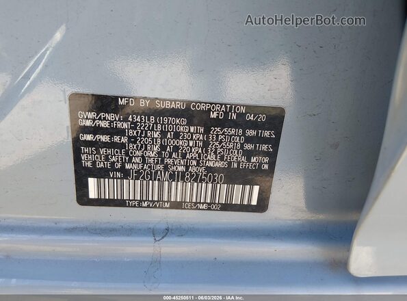 JF2GTAMC1L8275030 2020 SUBARU CROSSTREK Blue Engine compartment view
