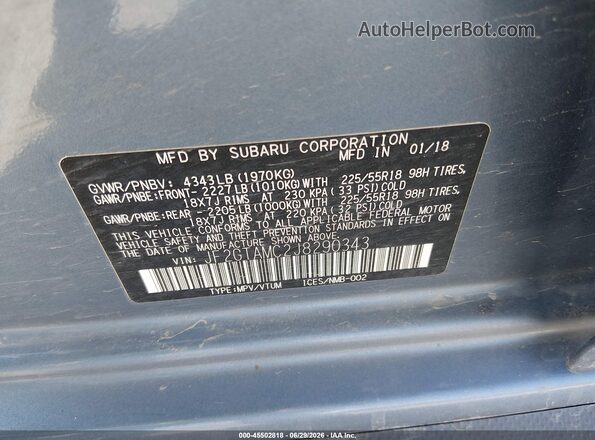 JF2GTAMC2J8290343 2018 SUBARU CROSSTREK Blue Engine compartment view