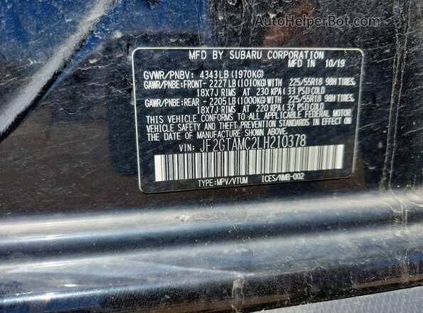 JF2GTAMC2LH210378 2020 SUBARU CROSSTREK Black Вид підкапотного простору
