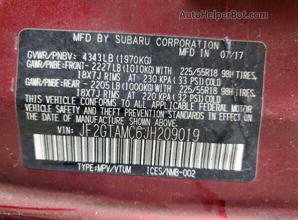 JF2GTAMC6JH209019 2018 SUBARU CROSSTREK Burgundy 