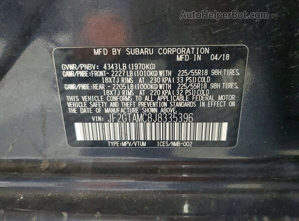 JF2GTAMC8J8335396 2018 SUBARU CROSSTREK Gray 