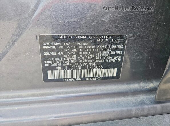 JF2GTANC3LH219055 2020 SUBARU CROSSTREK Charcoal Widok komory silnika