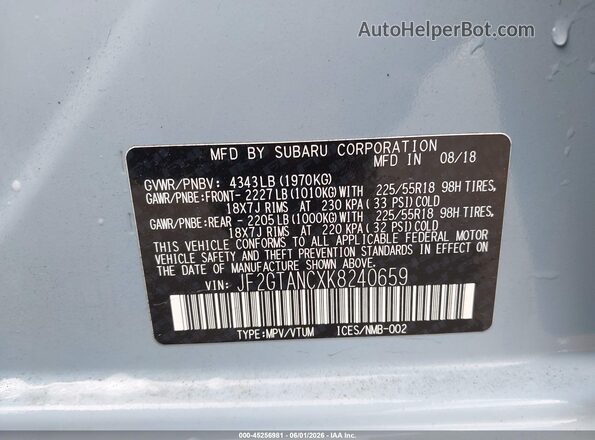 JF2GTANCXK8240659 2019 SUBARU CROSSTREK Blue 