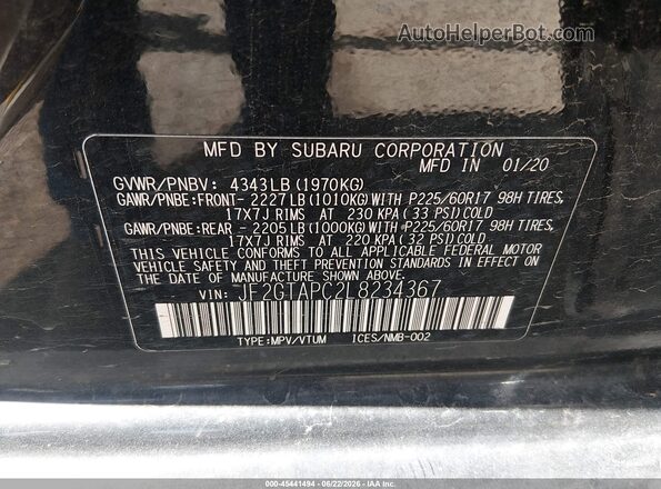 JF2GTAPC2L8234367 2020 SUBARU CROSSTREK Black Вид підкапотного простору