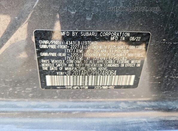 JF2GTAPC2PH248064 2023 SUBARU CROSSTREK Gray ძრავის განყოფილების ხედი