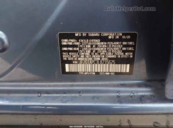 JF2GTAPC3L8235625 2020 SUBARU CROSSTREK Light Blue Widok komory silnika