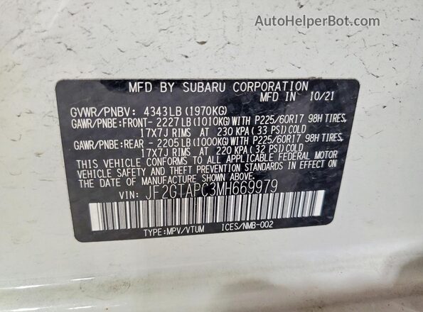 JF2GTAPC3MH669979 2021 SUBARU CROSSTREK White 
