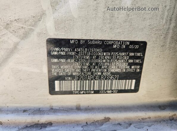 JF2GTAPC4L8239621 2020 SUBARU CROSSTREK White Սալոնի 360 աստիճան տեսք