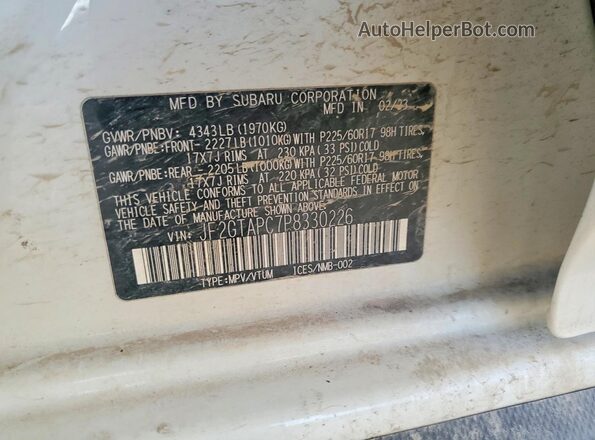 JF2GTAPC7P8330226 2023 SUBARU CROSSTREK White VIN sticker view