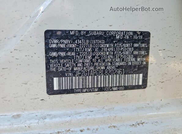 JF2GTAPC8L8202961 2020 SUBARU CROSSTREK Silver Вид наклейки з VIN-кодом