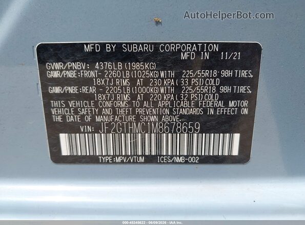 JF2GTHMC1M8678659 2021 SUBARU CROSSTREK Light Blue Вид подкапотного пространства