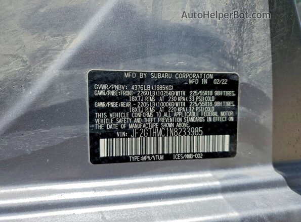 JF2GTHMC1N8233985 2022 SUBARU CROSSTREK Silver 