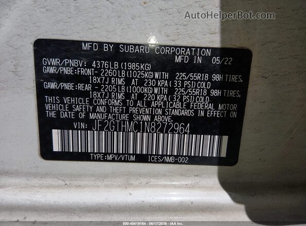 JF2GTHMC1N8272964 2022 SUBARU CROSSTREK Белый Вид подкапотного пространства