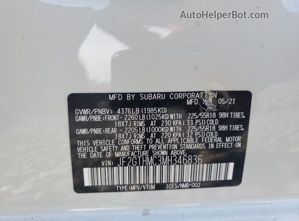 JF2GTHMC3MH346836 2021 SUBARU CROSSTREK Белый Вид подкапотного пространства