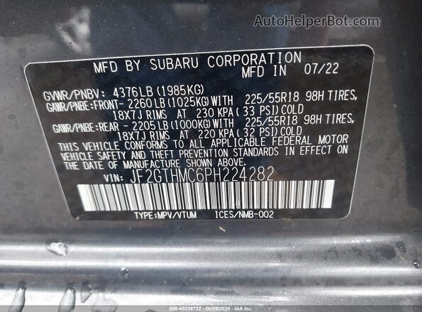 JF2GTHMC6PH224282 2023 SUBARU CROSSTREK Gray Engine compartment view