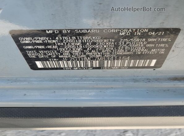 JF2GTHMC7M8341154 2021 SUBARU CROSSTREK Синий Вид наклейки с VIN-кодом