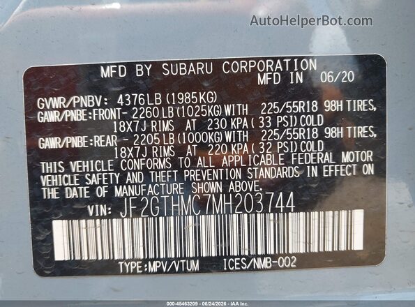 JF2GTHMC7MH203744 2021 SUBARU CROSSTREK Light Blue Вид подкапотного пространства