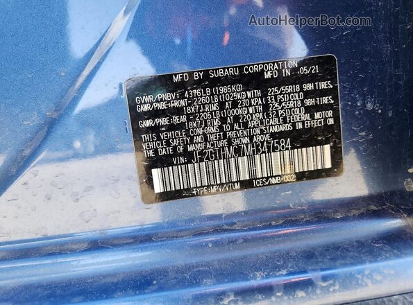 JF2GTHMC7MH347584 2021 SUBARU CROSSTREK Blue VIN sticker view