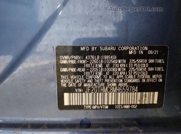 JF2GTHMC8MH659784 2021 SUBARU CROSSTREK Blue Engine compartment view