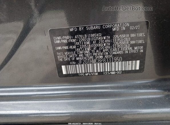 JF2GTHMC8P8331950 2023 SUBARU CROSSTREK Gray 