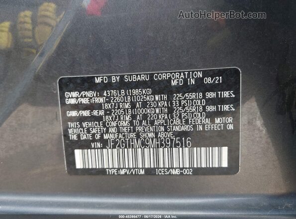 JF2GTHMC9MH397516 2021 SUBARU CROSSTREK Gray ძრავის განყოფილების ხედი