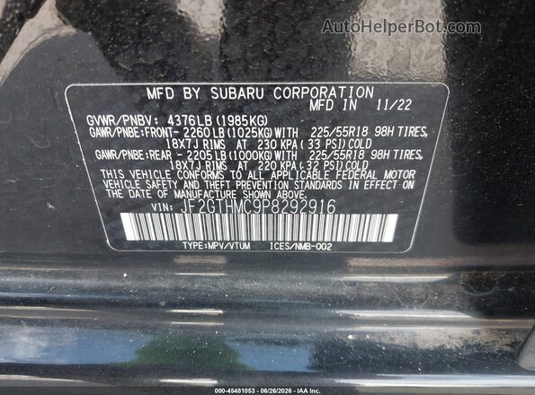 JF2GTHMC9P8292916 2023 SUBARU CROSSTREK Черный Вид подкапотного пространства