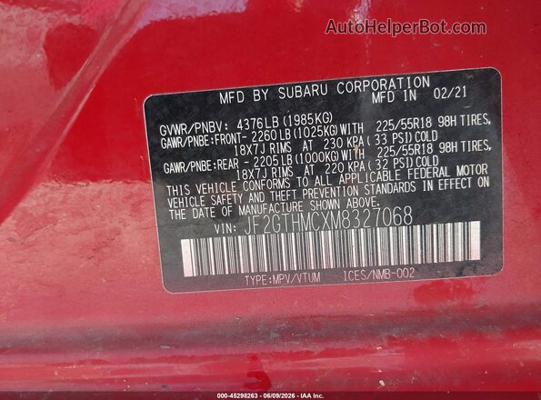 JF2GTHMCXM8327068 2021 SUBARU CROSSTREK Red ძრავის განყოფილების ხედი