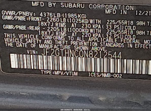 JF2GTHNC0N8212544 2022 SUBARU CROSSTREK Серебряный Вид подкапотного пространства