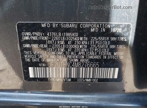 JF2GTHNC4M8276665 2021 SUBARU CROSSTREK Gray Вид підкапотного простору