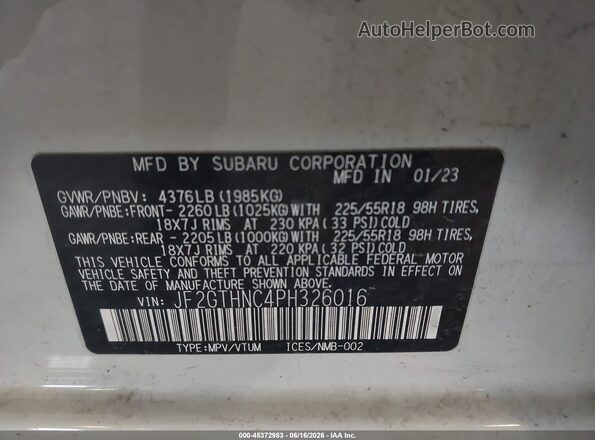 JF2GTHNC4PH326016 2023 SUBARU CROSSTREK White ძრავის განყოფილების ხედი