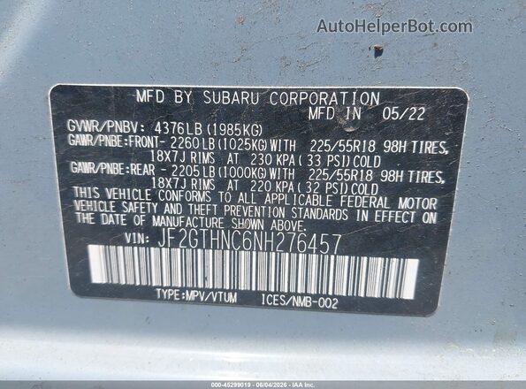 JF2GTHNC6NH276457 2022 SUBARU CROSSTREK Синий Вид подкапотного пространства