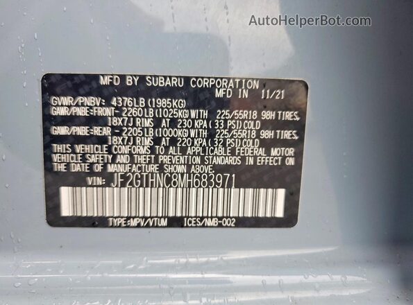 JF2GTHNC8MH683971 2021 SUBARU CROSSTREK Blue Widok komory silnika
