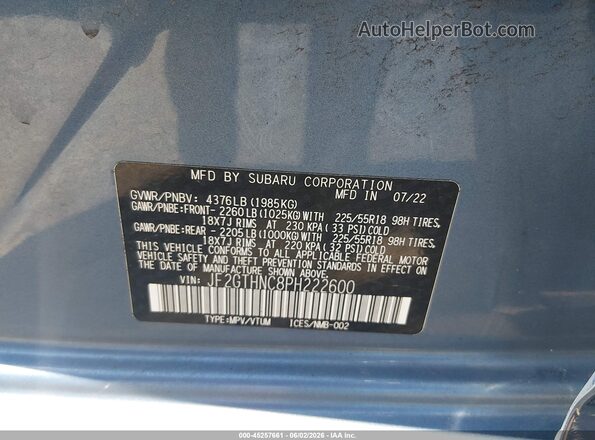 JF2GTHNC8PH222600 2023 SUBARU CROSSTREK Blue Vista del compartimento del motor