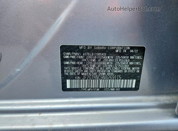 JF2GTHNC9N8269115 2022 SUBARU CROSSTREK Silver Engine compartment view