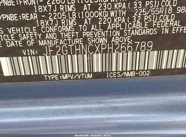 JF2GTHNCXPH266789 2023 SUBARU CROSSTREK Blue Engine compartment view