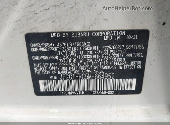 JF2GTHRC5MH664952 2021 SUBARU CROSSTREK Белый Вид подкапотного пространства