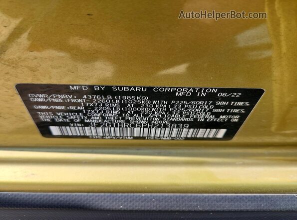 JF2GTHRC6PH213839 2023 SUBARU CROSSTREK Green VIN sticker view