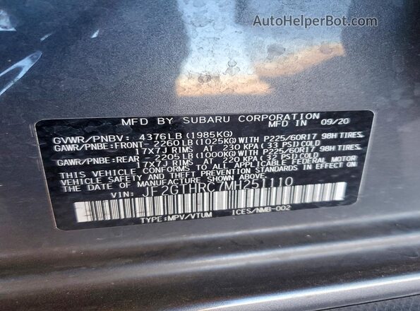 JF2GTHRC7MH251110 2021 SUBARU CROSSTREK Gray 