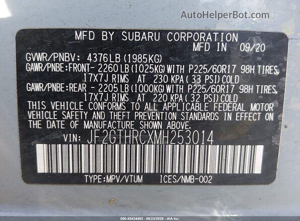 JF2GTHRCXMH253014 2021 SUBARU CROSSTREK Light Blue Вид подкапотного пространства
