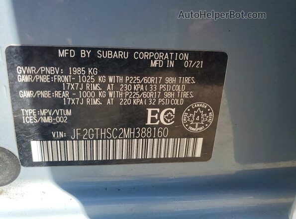 JF2GTHSC2MH388160 2021 SUBARU CROSSTREK Blue 