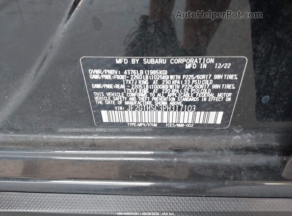 JF2GTHSC3PH317103 2023 SUBARU CROSSTREK Black Вид підкапотного простору