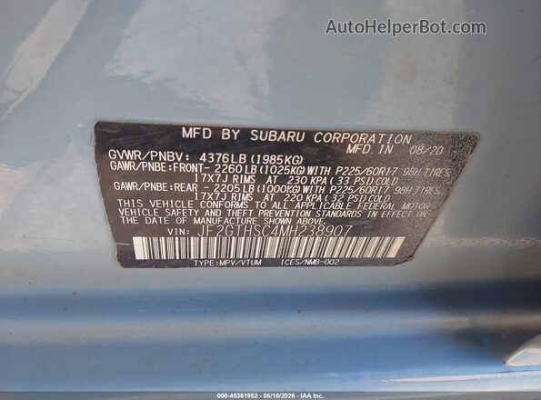 JF2GTHSC4MH238907 2021 SUBARU CROSSTREK Синий Вид подкапотного пространства