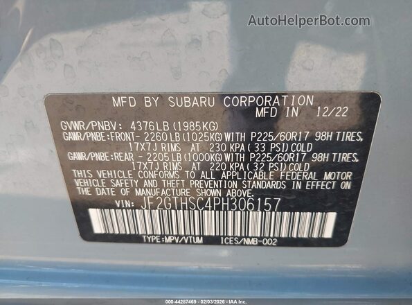 JF2GTHSC4PH306157 2023 SUBARU CROSSTREK Light Blue Engine compartment view