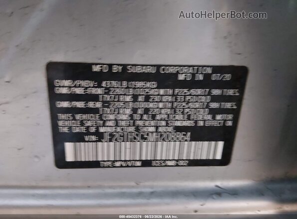 JF2GTHSC5MH208864 2021 SUBARU CROSSTREK Silver Engine compartment view