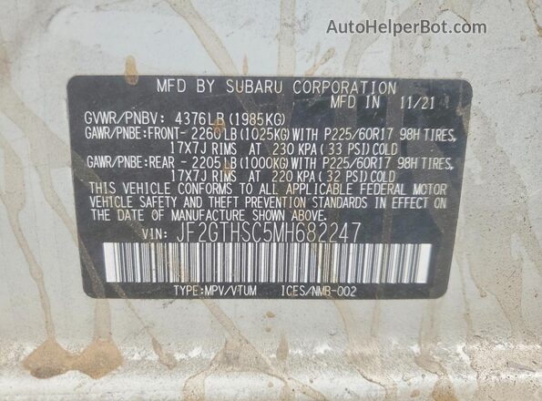 JF2GTHSC5MH682247 2021 SUBARU CROSSTREK White Widok wnętrza 360 stopni