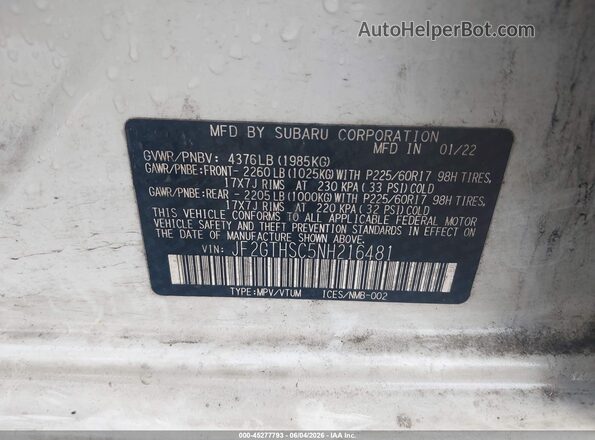 JF2GTHSC5NH216481 2022 SUBARU CROSSTREK White Engine compartment view