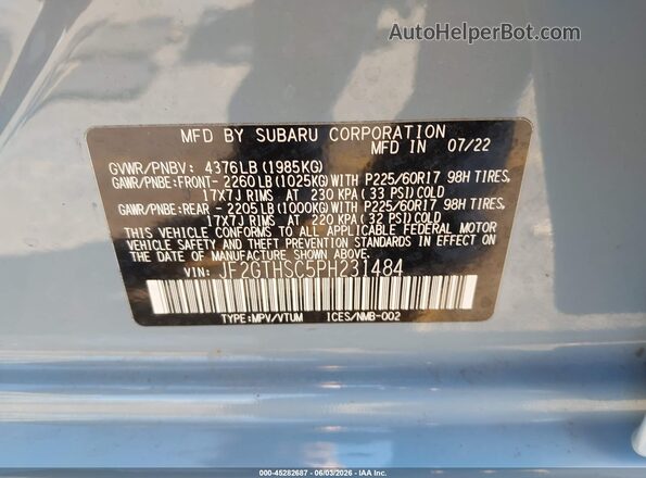 JF2GTHSC5PH231484 2023 SUBARU CROSSTREK Light Blue Engine compartment view