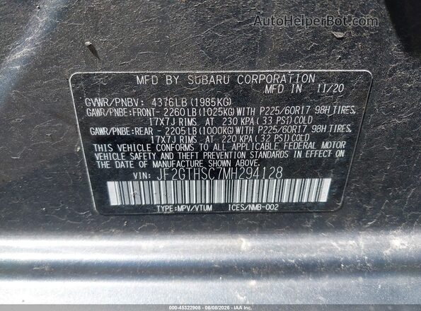 JF2GTHSC7MH294128 2021 SUBARU CROSSTREK Gray Widok komory silnika